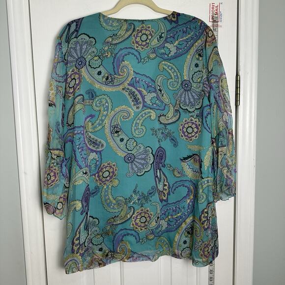 Coldwater Creek Sparkly Jacobean Bell Y2k Silk Blouse Boho Whimsy Fairycore XL - Picture 8 of 8